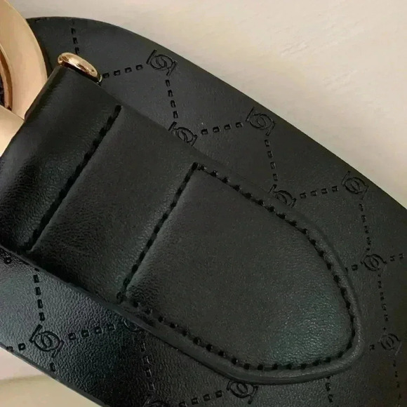 stretchy black waist belt metallic buckle vegan leather - Picture 2 of 8